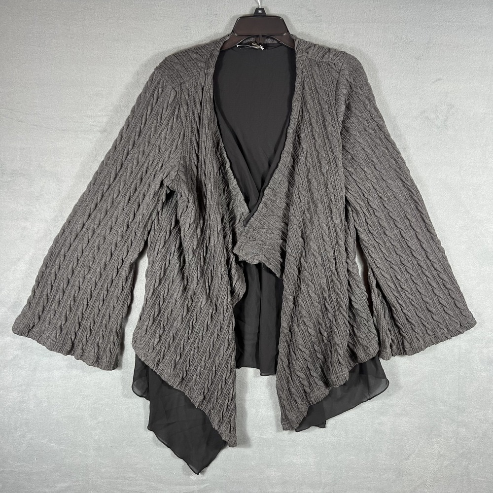 Suzanne Betro Women's XL Gray Cable Knit Draped Open Cardigan Sweater Layered